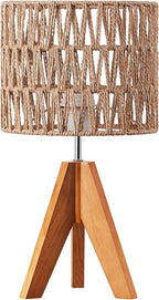 EDISHINE Small Table Lamp, Rattan Wood Tripod Bedside Lamp, Boho Nightstand Lamp for Living Room, End Table, Office, E26 Base, Natural Style