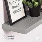 BAOBAB WORKSHOP Wood Floating Shelves for Wall - Rustic Shelf 16 inch - Grey Bathroom Shelves - Solid Wood Shelves for Wall for Bedroom Kitchen Living Room - Gray Finish, 16″ W × 6.7″ D, Set of 2
