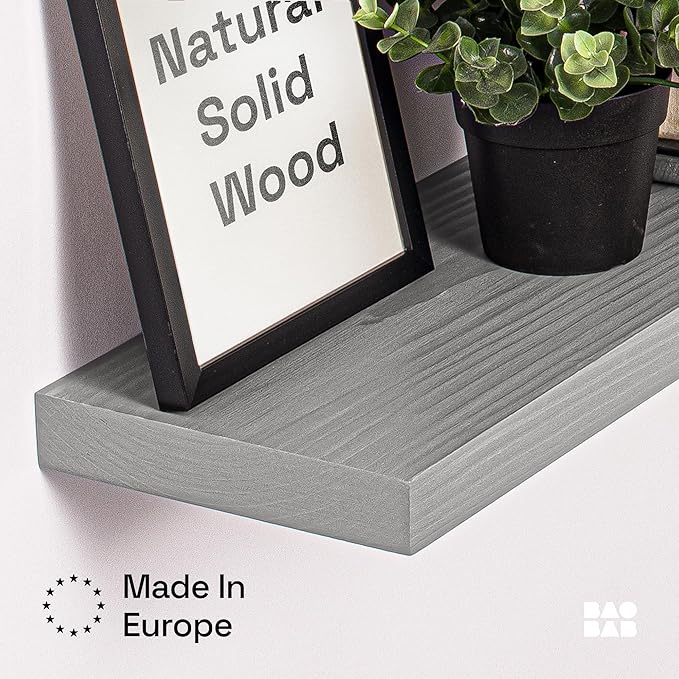 BAOBAB WORKSHOP Wood Floating Shelves for Wall - Rustic Shelf 24 inch - Grey Bathroom Shelves - Solid Wood Shelves for Wall for Bedroom Kitchen Living Room - Gray Finish - 24 x 6.7 Inch, Set of 2