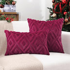 Pallene Christmas Burgundy Throw Pillow Covers 20x20 Set of 2, Soft Plush Faux Fur Decorative Couch Pillow Covers for Sofa Bed Living Room Pillow Cases with 3D Diamond Pattern