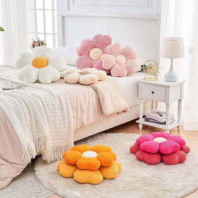 Flower Throw Pillow, Cute Flower Shaped Pillow Decorative Throw Pillow for Bed Couch, Soft Daisy Pillows Floor Seating Cushion Cushions (19.6 Inch Peach Pink)