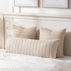 Fancy Homi Tan Long Body Lumbar Decorative Throw Pillow Cover 14x36 Inch for Bed Couch Bedroom Bench, Soft Corduroy Rectangle Solid Pillow Case 35x91 cm, Beige Rustic Farmhouse Boho Room Decor