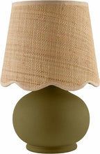 BoutiqueRugs Navarro Boho Ceramic Bedside Table Lamp for Bedroom Nightstand and Living Room - Shade Rattan - Green, Beige - 13" H