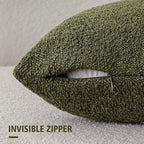 Foindtower Pack of 2, Decorative Textured Boucle Throw Pillow Covers Neutral Accent Solid Pillow Cases Cozy Soft Couch Cushion Case for Chair Sofa Bedroom Living Room Home Decor 22x22 Inch Moss Green