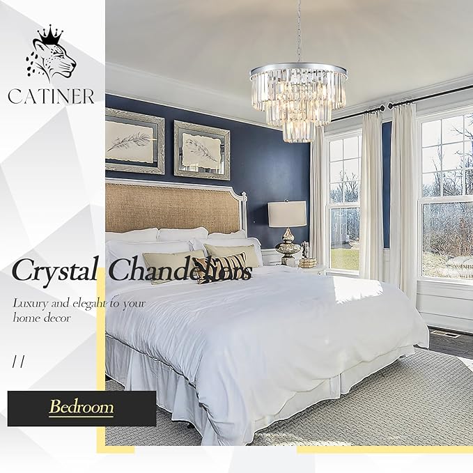 20” Modern Crystal Chandeliers, Chrome Round Chandeliers for Dining Room 3 Tiers 7 Lights Luxury K9 Crystal Ceiling Pendant Light Fixture for Foyer Bedroom Closet