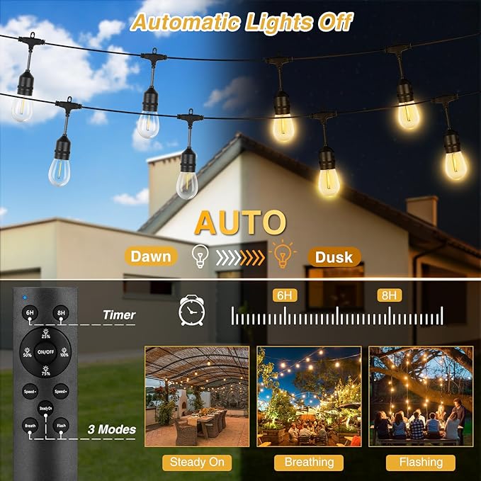 ZJOJO Solar String Lights Outdoor Waterproof 100FT,Solars Light Outdoor with 30+2 Shatterproof Bulbs IP65, Patio Lights SolarPowered &USB Port, LED String SolarLights for Outside Decor