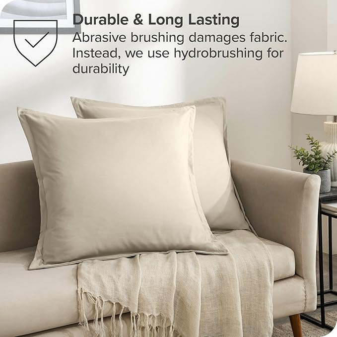 Bare Home Euro Pillow Sham Covers - Set of 2 - Premium 1800 Ultra-Soft Microfiber - Double Brushed - Bed Pillow Shams - Pillows Not Included (Set of 2, Sand)