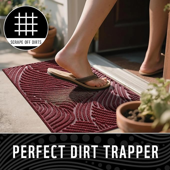 Yimobra Large Door Mat 36x24, All-Weather Waterproof Art Line Outdoor Mats for Front Door, Heavy Duty Non-Slip Welcome Matt for Garage Patio Proch Entryway Indoor, Wine
