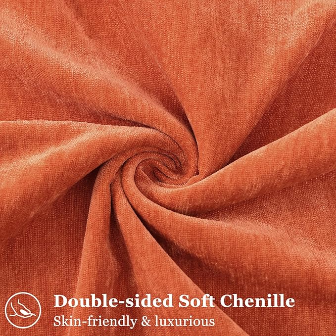 decorUhome Fall Couch Throw Pillow Covers 22x22 Set of 2, Decorative Soft Euro Neutral Chenille Pillow Covers with Elegant Design for Sofa Bed Living Room Home Decor, Rust