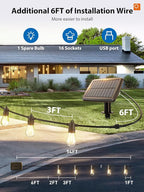 KYY 54FT Solar String Lights Outdoor Waterproof with USB Charging & Remote, Dimmable & Timable, Solar Powered Patio Lights with LED Shatterproof Bulbs for Deck Backyard Porch Garden Camping