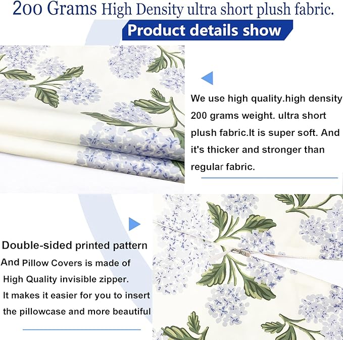 Decorative Throw Pillow Covers Set of 2 White Hydrangea Pillow Covers 20x20 inch Super Soft Short Plush Square Floral Throw Pillows,Farmhouse Outdoor Pillow Covers for Couch Living Room