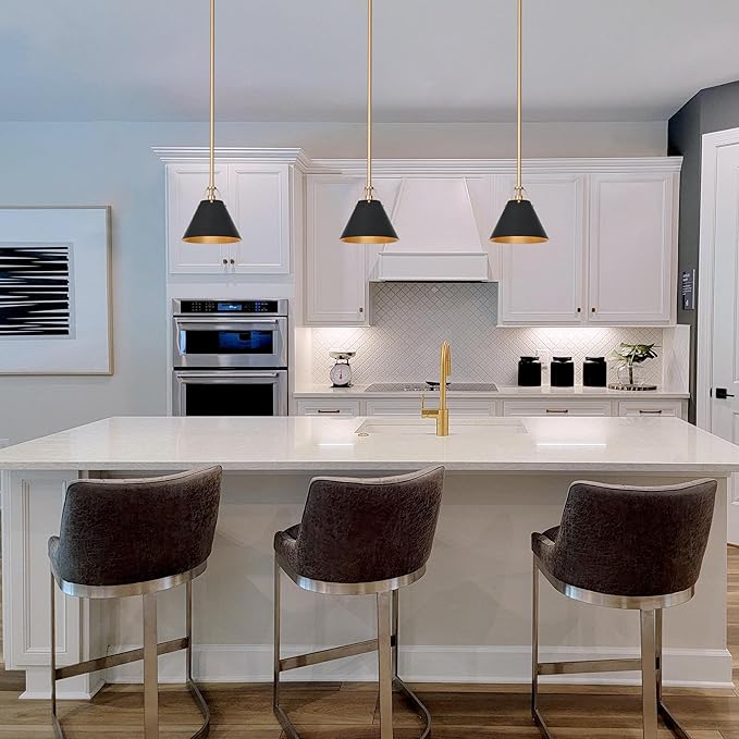 KSANA Modern Black Gold Pendant Light, 1-Light Farmhouse Pendant Lighting for Kitchen Island, Dining Room, Hallway, Foyer and Bedroom