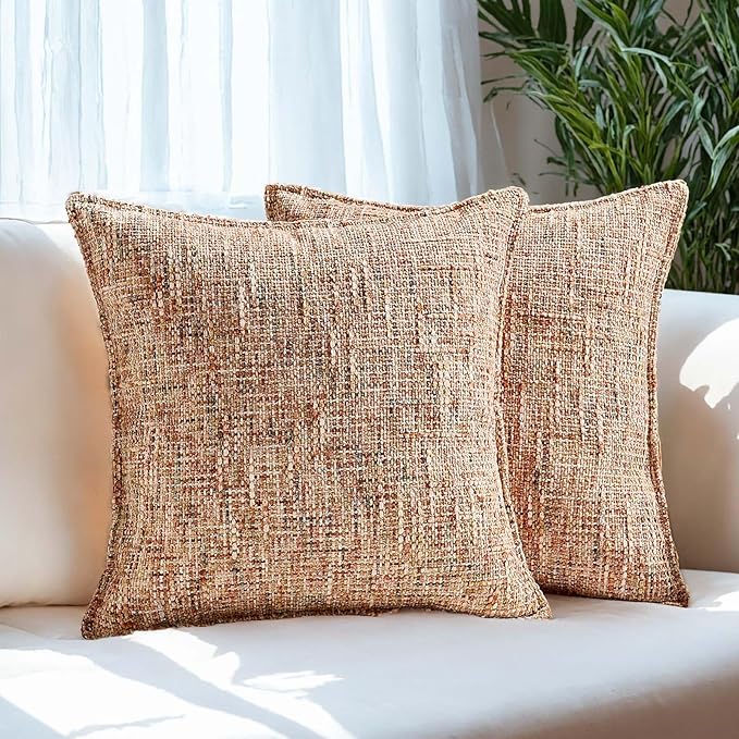 HAUSSY Rust Throw Pillow Covers 26x26 Set of 2 Chenille Tweed Textured Decorative Couch Lumbar Pillow Covers Neutral Modern Pillow Cases for Sofa Bed Living Room Decor