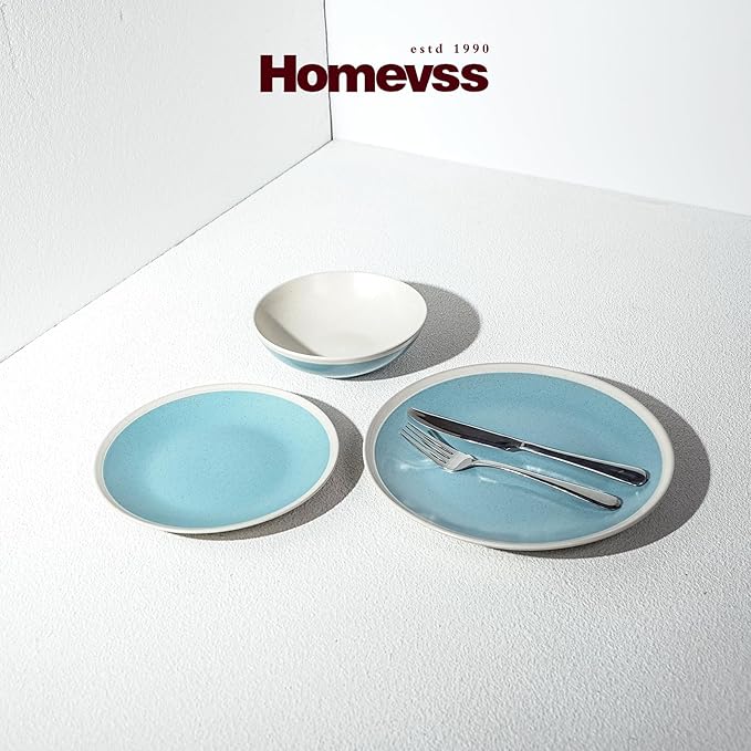 Rock Ridge Speckled Stoneware Dinnerware Set (18pc Set, Turquoise and Ivory)