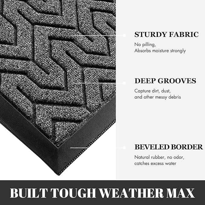 Yimobra Large Door Mat Outside Entrance 47x24, Waterproof Heavy Duty Outdoor Mats for Front Door, Non Slip Rubber Entry Mat for Garage Patio Indoor, Easy Clean, Mix Grey