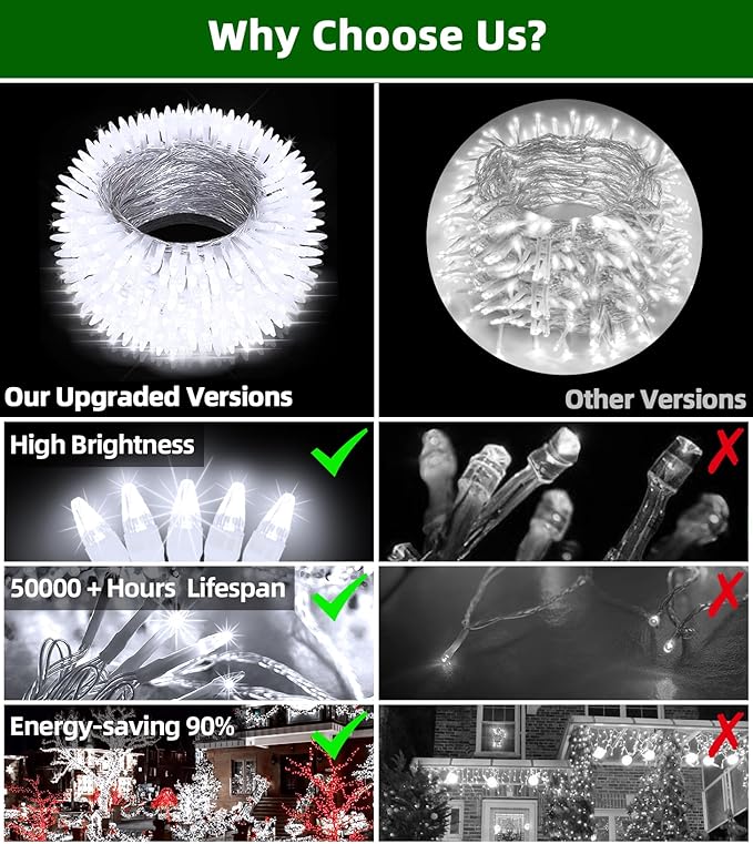 1500 LED Chrstmas Lights, 470ft Outdoor Christmas String Lights with 12 Modes, Cool White LED String Lights with Timer Dimmable Waterproof for Tree Xmas Fence Garden Wedding Party Holiday Decorations