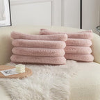Neelvin Pink Faux Fur Cozy Soft Striped Decorative Throw Pillow Covers 12x20 inch Set of 2,Velvet Pillowcase Cushion Case for Sofa Couch