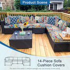 14 PCs Patio Cushion Covers for 7 PCs Outdoor Furniture Sectional Seating Sets Water Resistant Plus 2 Throw Pillows (Mandala, 23.6 * 23.6 * 3.5 in-14)