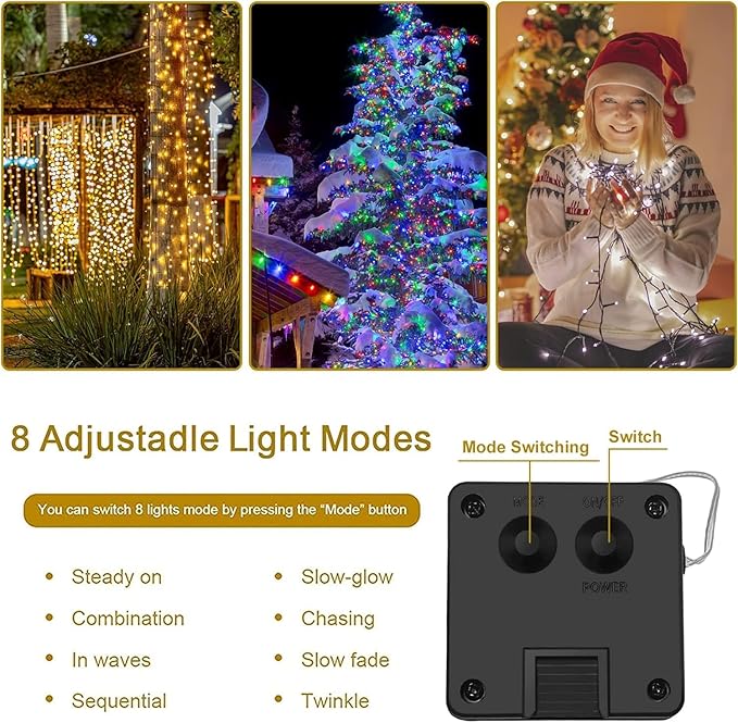 4Pack Solar String Lights for Outside, 400 LED Solar Christmas Lights Outdoor Waterproof with 8 Modes Solar Fairy Lights for Xmas Tree Party Wedding Garden Fence Decorations (White)
