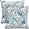 Decorative Throw Pillow Covers Set of 2 Blue Green Small Leaves Pillow Covers 18x18 inch Soft Short Plush Square Floral Throw Pillows,Farmhouse Outdoor Pillow Covers for Couch Living Room