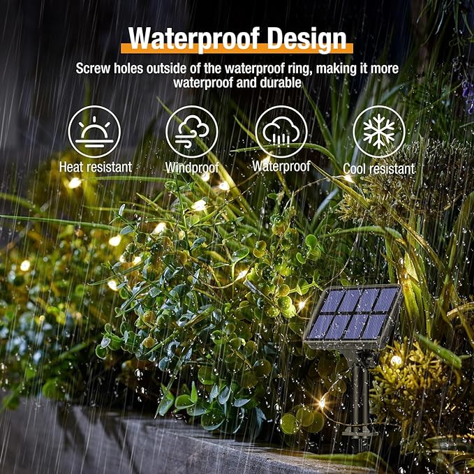 4 Pack Solar String Lights Outdoor - Total 320LED 132FT Solar Fairy Lights Waterproof 8 Modes, Copper Wire Solar Powered Twinkle Light for Outside Tree Garden Christmas Wedding Party Decor, Warm White
