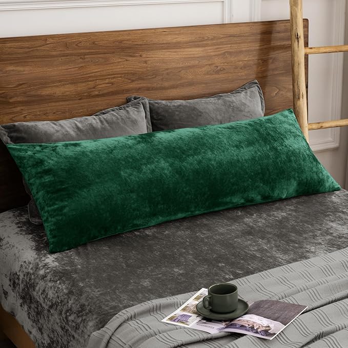 PHF Truly Velvet Zippered Body Pillowcase, No Insert, 1 Pack Ultra Soft Breathable Pillow Sham Cover with Zipper, 20"X 54" Long Luxury Cozy Warm Fuzzy Flannel, Emerald Green