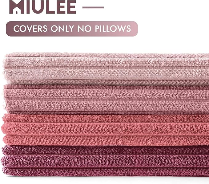 MIULEE Pack of 4 Purple Pink Corduroy Decorative Throw Pillow Covers 20x20 Inch Soft Boho Striped Pillow Covers Modern Farmhouse Home Decor for Winter Sofa Living Room Couch Bed