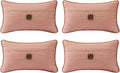 Outdoor Decorative Pillows with Coconut Button Pack of 4, 20" x 12" Outdoor Pillow Set for Couch Bed Throw Patio Sofa, Light Lotus Red