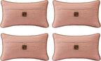 Outdoor Decorative Pillows with Coconut Button Pack of 4, 20" x 12" Outdoor Pillow Set for Couch Bed Throw Patio Sofa, Light Lotus Red