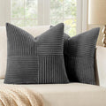 MIULEE Grey Corduroy Pillow Covers Pack of 2 Boho Decorative Spliced Throw Pillow Covers Soft Solid Couch Pillowcases Cross Patchwork Textured Cushion Covers for Living Room Bed Sofa 16x16 inch
