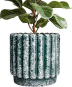 12 Inch Pots for Plants - Ceramic Indoor Planters with Drainage Hole, Decorative Large Planters for Outdoor Plants, Fluted Round Ceramic Flower Pots, Home Patio Decor, Birthday Gifts, Green