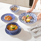 Sweejar 24 Pieces Ceramic Dinnerware Sets, Handmade Plates and Bowls Sets, Highly Scratch Resistant Dishes Set for Kitchen,Porcelain Dishwasher & Microwave Safe Dishes Set,Service for 8 (Vintage Blue)