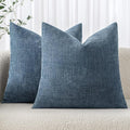 MIULEE Pack of 2 Decorative Throw Pillow Covers Soft Chenille Throw Pillows Solid Textured Cushion Covers for Couch Sofa Bedroom Living Room 18x18 Inch, Smoke Blue