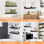 upsimples Acrylic Shelves for Wall Decor, 15" Display Shelf Perfume Organizer for Bathroom, Bedroom, Living Room, Floating Bookshelves for Kids, Black, 4 Pack