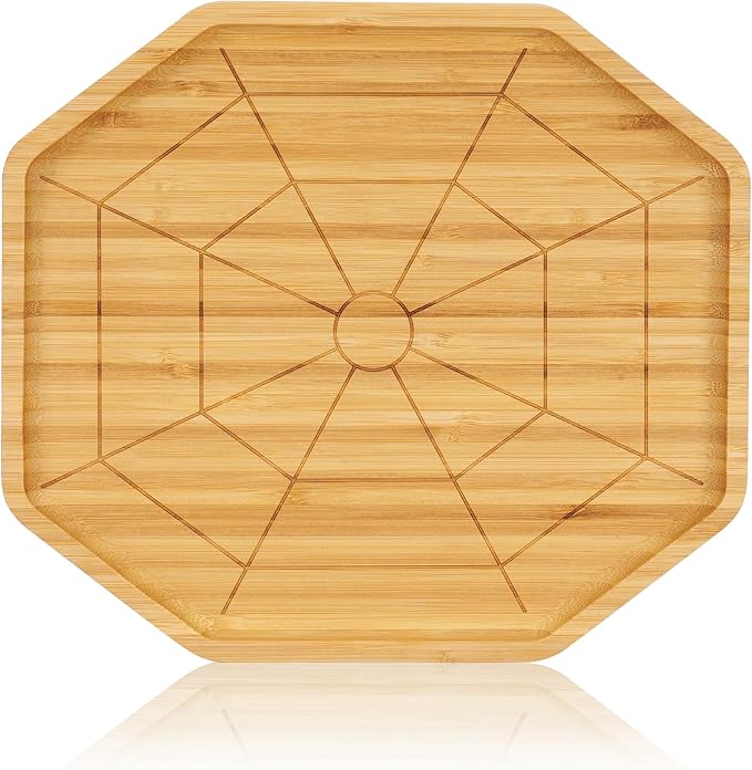 WILLKOMMEN Halloween Charcuterie Board, Spider Web Shaped Serving Tray, Bamboo Serving Platter 10" x 9" for Party Child Spooky Cheese Plate Appetizer Board for Snacks, Candy, Cookies