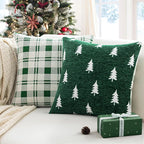 MIULEE Christmas Decorative Chenille Throw Pillow Covers, 18x18 Inch, Green White Tree, Set of 2 Cute Trees with Plaid Patterns Pillows for Sofa Couch Bedroom Chair Xmas Home Decor
