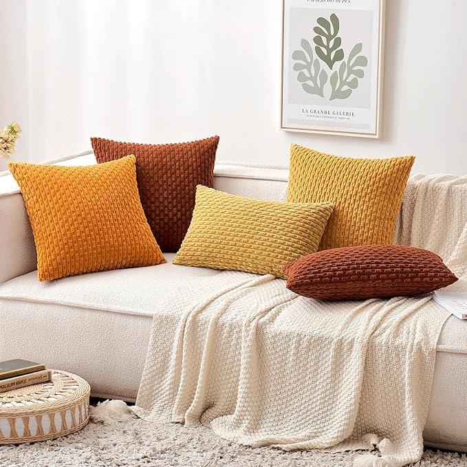 MIULEE Burnt Throw Pillow Covers Soft Corduroy Decorative Set of 2 Boho Striped Pillow Covers Pillowcases Farmhouse Home Decor for Couch Bed Sofa Living Room 18x18 Inch