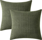 MIULEE Decorative Linen Check Euro Shams Throw Pillow Covers Neutral Farmhouse Vintage Christmas Pillow Covers 24x24 Set of 2 Boho Modern Home Decor for Sofa Couch Bedroom Cushion Dark Olive Green