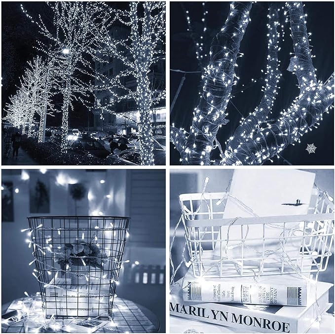 ILLUMINEW 300 LED Cool White Outdoor Indoor String Lights, Safety Plug in 8 Modes Christmas Decorations, 108 ft Twinkle Fairy Lights for Bedroom, Wedding, Party(300Led-Cool White)