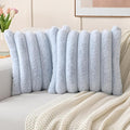 FUTEI Light Blue Decorative Throw Pillow Covers 16x16 Inch Set of 2, Square Soft Faux Rabbit Fur Big Striped Cushion Cover,Home Decor for Couch Sofa Bed Living Room