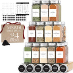 Glass Spice Jars with Labels with Metal Lids and Shakers Minimalist 24 Pack Set, 4oz Small Clear Empty Spice Bottles Seasoning Containers with Label Organizer Square Herb Seasoning Jars for Kitchen