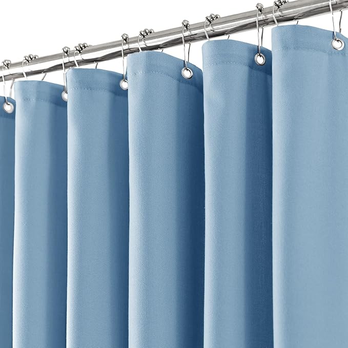 Linen Shower Curtain with 10 Hooks Modern Heavy Duty Washable Fabric Curtain Set Waterproof Thick Cloth Shower Curtains for Bathroom Bathtub Washable, W60*L70, Blue Gray