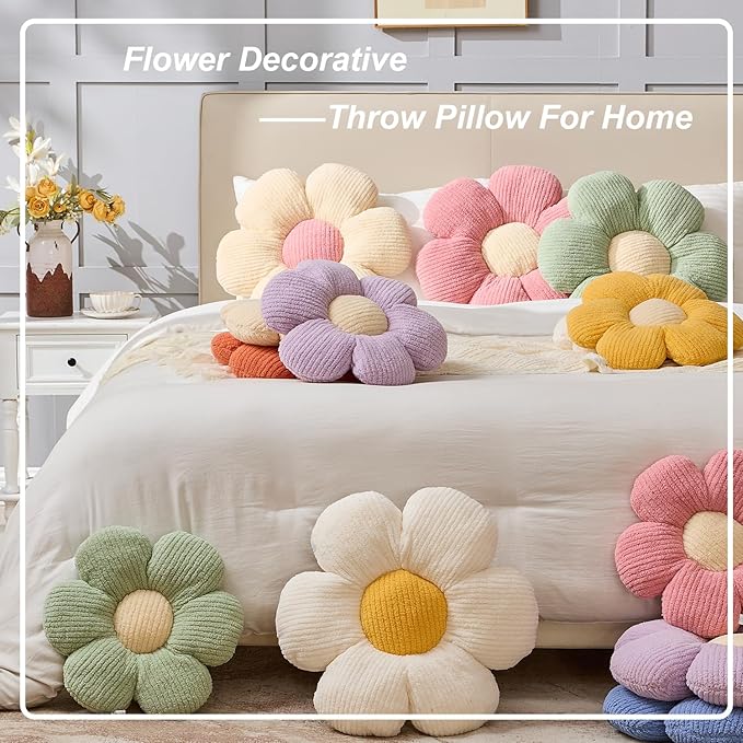 Flower Pillow Flowers Shaped Pillow Cushion Decorative Daisy Pillow for Bed Cute Throw Pillow Flower Floor Pillow Soft Seat Cushion Purple Cushion 19.6"