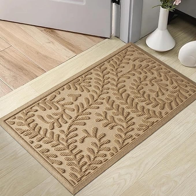 Front Door Mat, Absorbent Dirt Trapping Welcome Door Mat Indoor Outdoor, Non Slip Entry Mat, Indoor Outdoor Door Mats, Fade Resistant, Low Profile Doormat for Entryway, 36×24, Beige