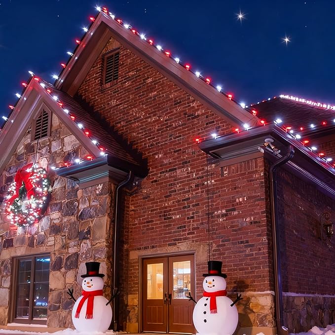 Dazzle Bright C9 Christmas String Lights, 100 LED 66 FT Waterproof Connectable Fairy Lights with 100 Spring Clips Timer, Christmas Decoration for Outdoor Roofline Home Garden Yard Tree (Red & White)