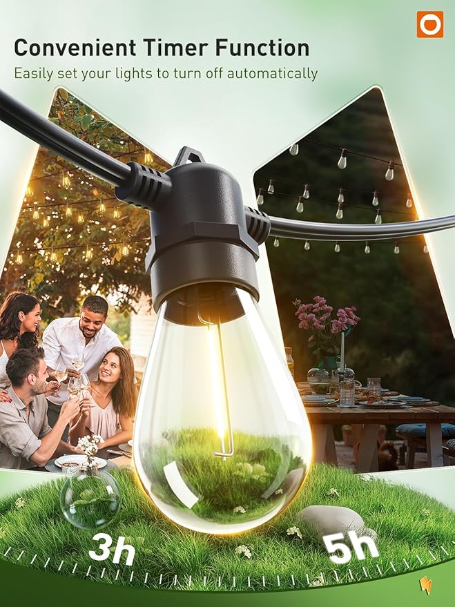 addlon 50FT LED Outdoor String Lights, Remote Dimmable Patio Lights with Timer & 3 Lighting Modes, 16 Shatterproof Edison Bulbs, Waterproof Connectable String Lights for Outside Backyard Party Décor
