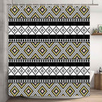 Boho Shower Curtain for Bathroom Bohemian Stripe Neutral Shower Curtains Fabric Black White Yellow Cloth Shower Curtain Modern Bathroom Waterproof Hooks Included 72 x 72 Inch