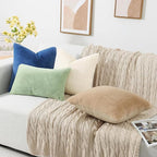 Pallene Faux Fur Plush Throw Pillow Covers 22x22 Set of 2, Soft Fluffy Couch Pillow Covers for Living Room, Navy Blue