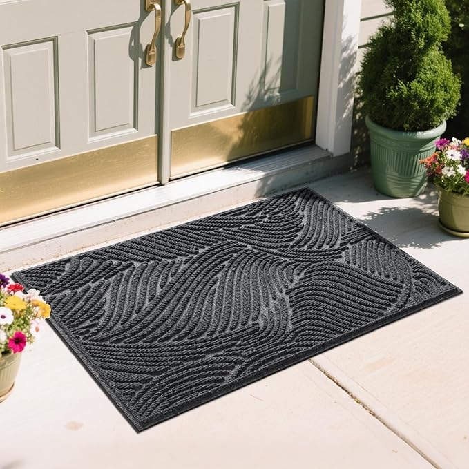 Yimobra Large Door Mat 47x32, All-Weather Waterproof Art Line Outdoor Mats for Front Door, Heavy Duty Non-Slip Welcome Matt for Garage Patio Proch Entryway Indoor, Dark Grey