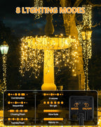 6 Pack Solar Christmas Lights Outdoor Waterproof, 600 LED 198 FT Solar Powered String Lights Outdoor with Green Wire 8 Lighting Modes, Mini LED Xmas Tree Light for Fence Party Decorations, Warm White